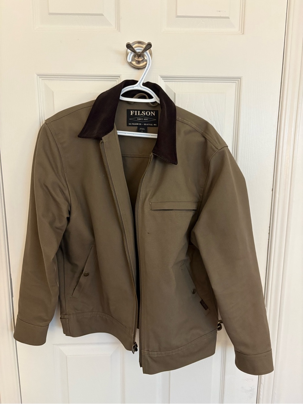 Filson Tan Canvas Jacket with Dark Brown Corduroy Collar